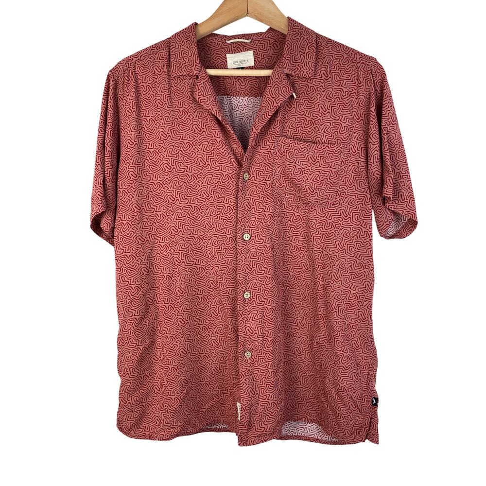 Civil Society Men's M Pink Maroon Viscose Short Sleeve Button Up Shirt *‎